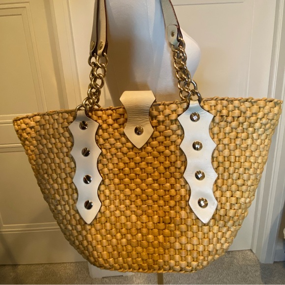 Michael Kors Vintage Woven Tote Bag White Leather Gold Hardware Spring/Summer - Picture 4 of 14